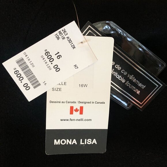 Mona Lisa Fen-Nelli Black Wool Coat: Winter Chic with Faux Fur Hood and Scarf - Picture 7 of 7